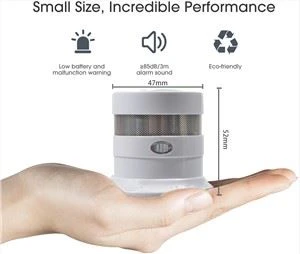 Mini detector de fum cu baterie cu litiu de 3 V